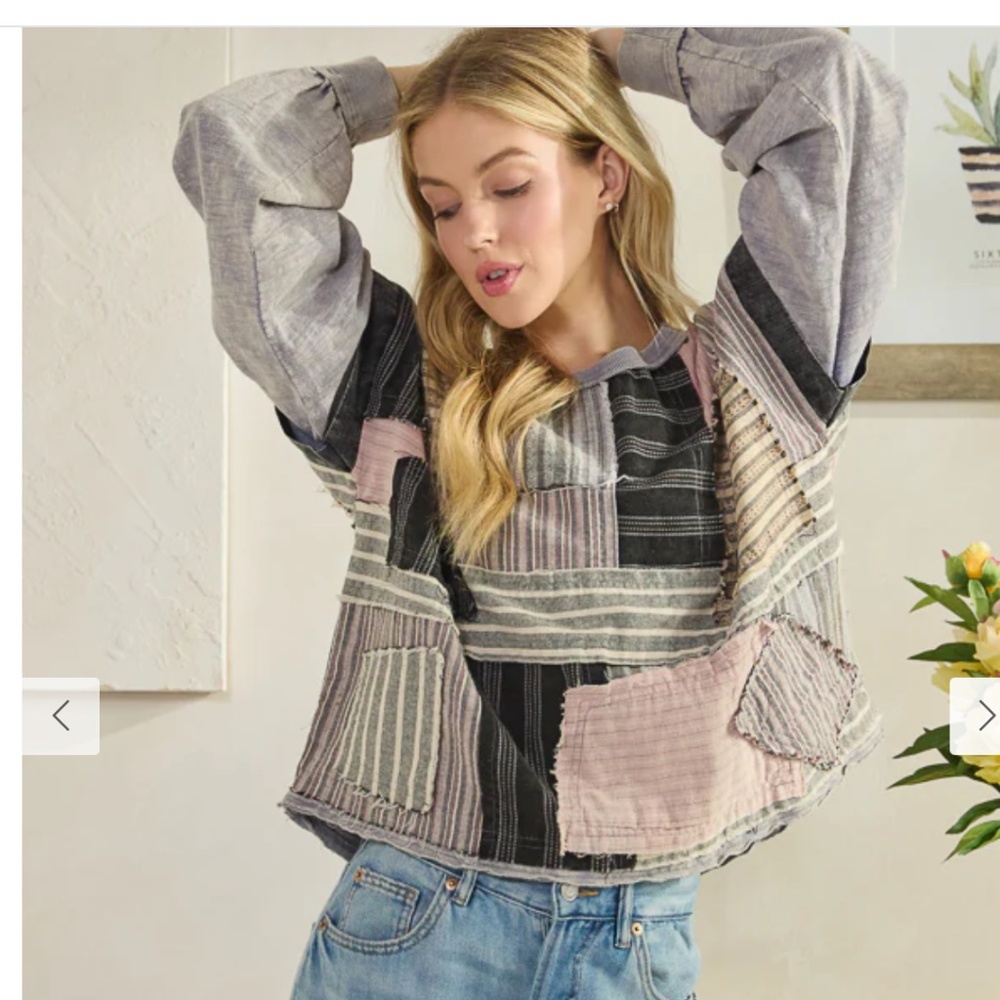 🎉 Oli and Hali “ KAYE 2  “ Oli & Hali MIXED FABRIC PATCHWORK TOP 60A - Picture 3 of 6